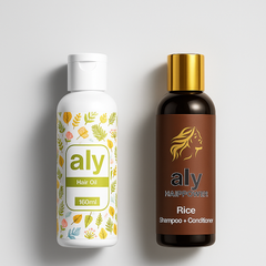 Pack of ALY Intense Hair Oil & Organic Rice Shampoo